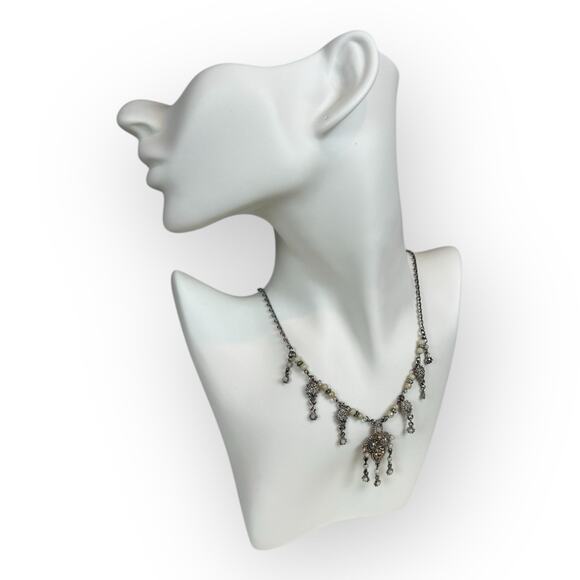 Vintage 925 Sterling Silver Filigree Necklace Drops 18” - Picture 3 of 8